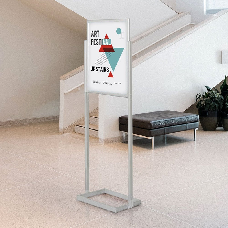 Silver 1-Tier A1 Double Sided Steel Floor Standing Info-board Poster Display Stand - 656mm Wide x 1595mm High