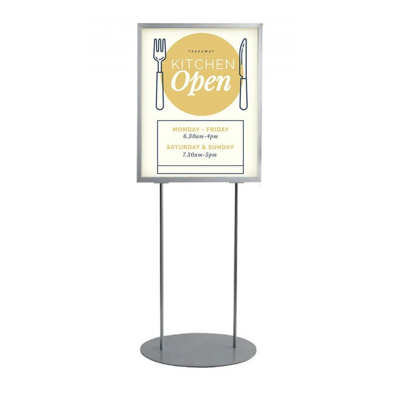 Silver A1 Floor Standing Aluminium Info-board Poster Display Stand with Oval Base - 617mm Wide x 1525mm High