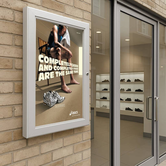 A2 Lockable Anodised Aluminium Silver Poster Case with 45mm Frame Profile - Wall Fixings Included