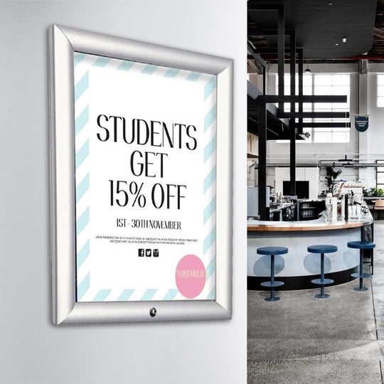 A2 Lockable Silver Aluminium Poster Snap Frame 32mm Mitred Frame with Wall Fixings