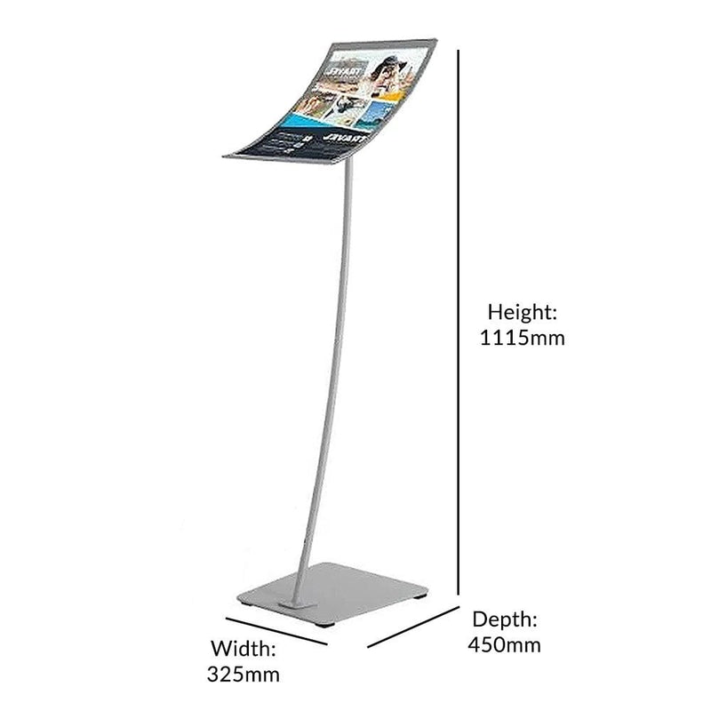 Silver A3 Floor Standing Curved Frame and Post Aluminium Poster Displa