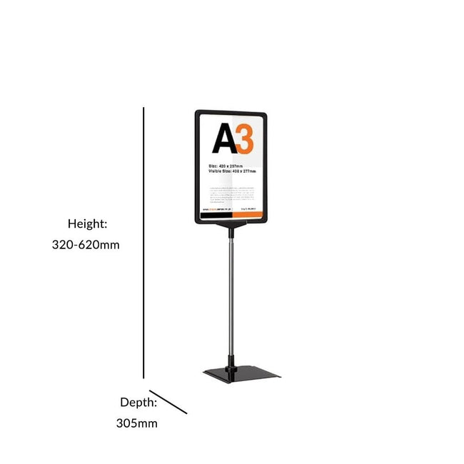 A3 Poster Display Stand, Black Adjustable Displaysense