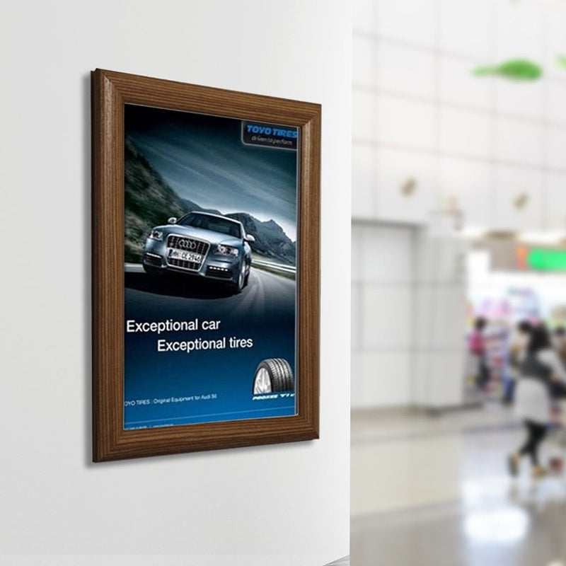 A4 Oak Wood Effect Poster Snap Frame 25mm Mitred Frame With Wall Fixings