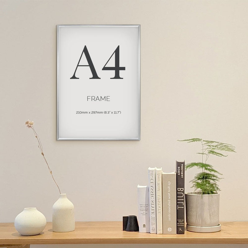 A4 Silver Aluminium Certificate Poster Frame with Plexiglass Front For Portrait And Landscape Wall Hanging