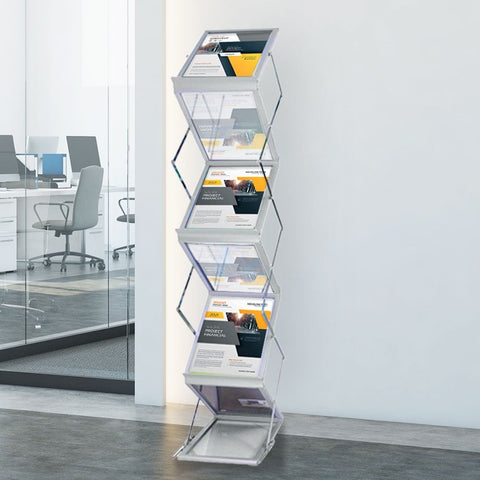 Portable A4 Floor Standing Aluminium Zig Zag Brochure Stand 275mm Wide x 1540mm High - Protective Aluminium Case Included