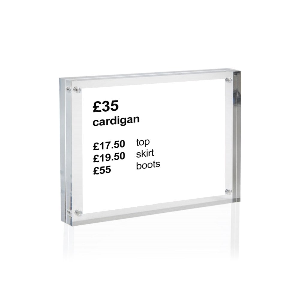 A5 Magnetic Acrylic Block Sign Holder - 15mm Thick