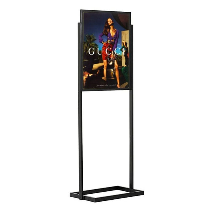 Steel A1 floor standing display stand – black double-sided poster holder with 1-tier frame, ideal for events