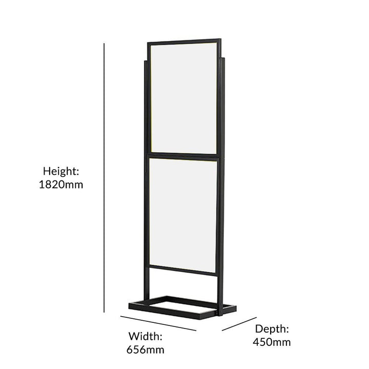 A1 black 2-tier info-board stand – durable floor-standing display with double-sided poster visibility