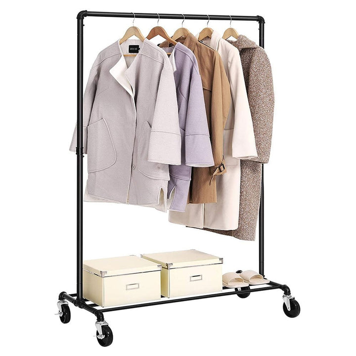 Heavy-duty clothes rail in pipe style – black finish with lockable castors and 90kg weight support