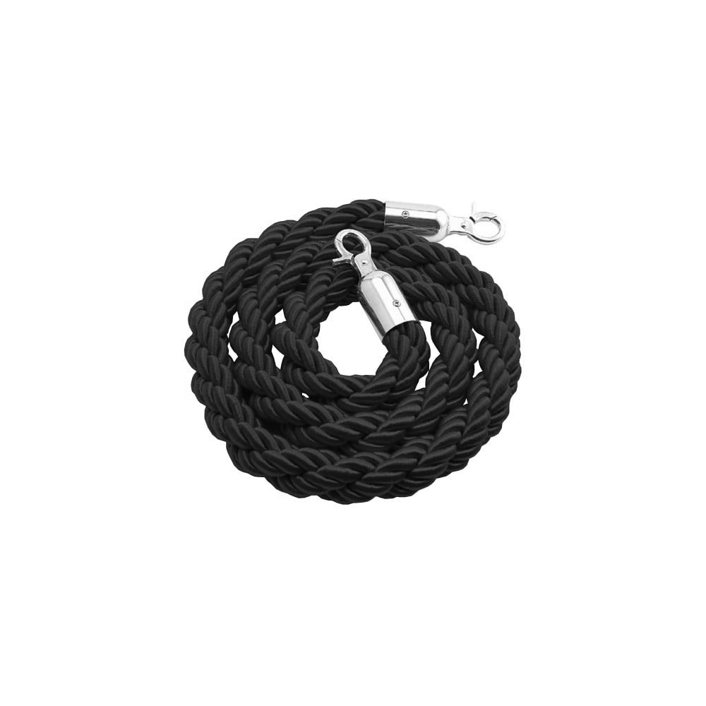 1.5m black twisted rope with chrome snap ends, ideal for use with rope barrier posts in events and venues.
