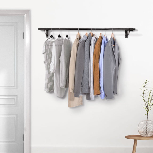 3ft Black Wall Mounted Steel Clothes Rail with Arms | Displaysense