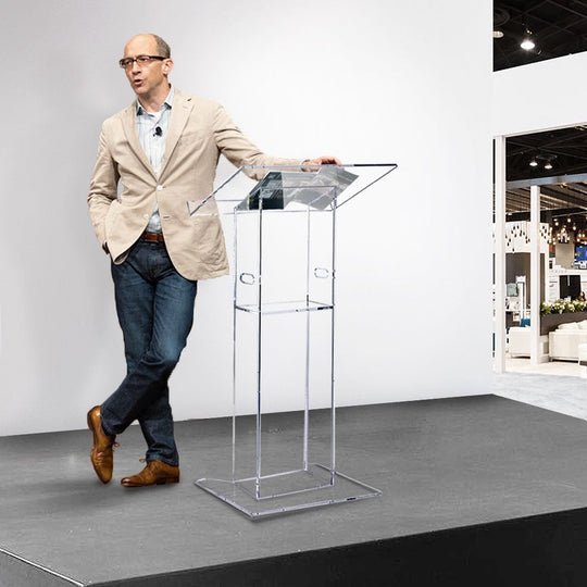 Clear Acrylic Floor Standing Lectern Podium with Shelf 685mm Wide x 1180mm High