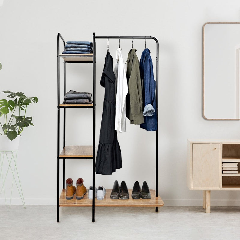 Wood and Metal Clothes Rail with Shelving – Displaysense