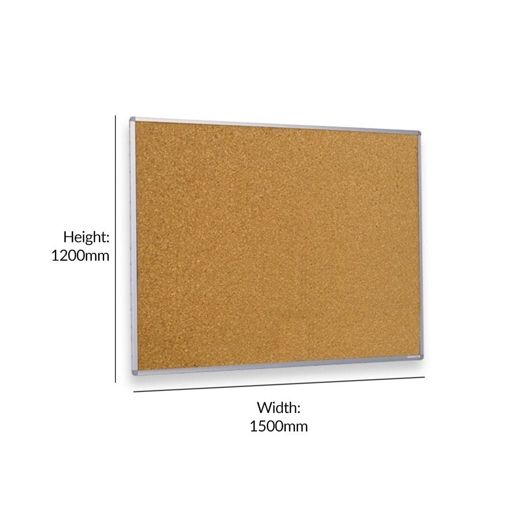 A spacious cork noticeboard (1200 x 1500mm) with a modern aluminum frame, perfect for organizing and displaying notices in any workspace or home office.