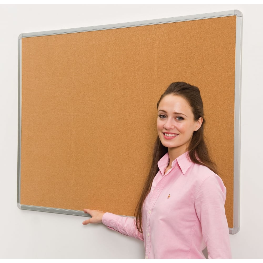 A large cork noticeboard with a sleek aluminum frame, measuring 1200 x 2400mm, ideal for organizing and displaying important documents in spacious areas.

