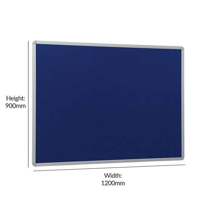 Blue noticeboard with pin-friendly felt surface – 1200 x 900mm display board framed in silver aluminium  