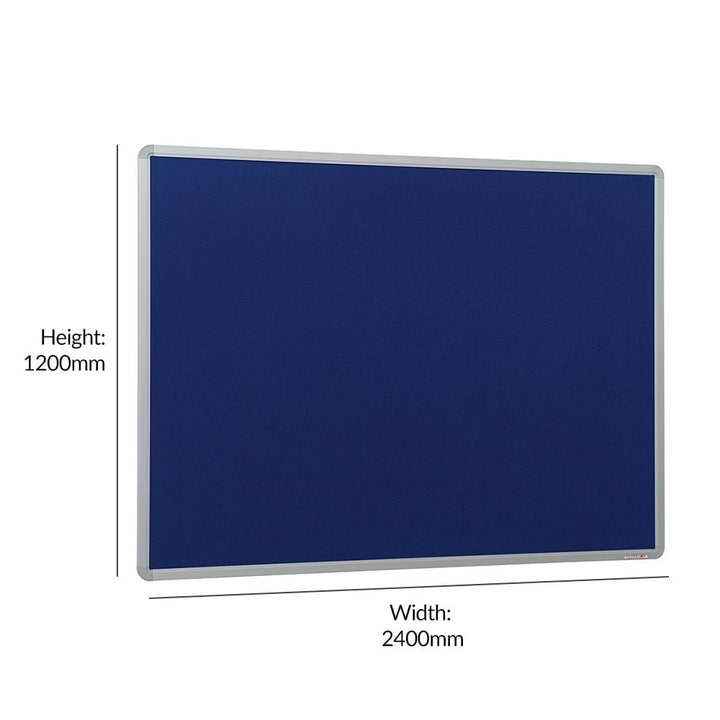 Dark blue fabric pinboard 2400mm x 1200mm – professional wall noticeboard for staff areas or meeting zones  
