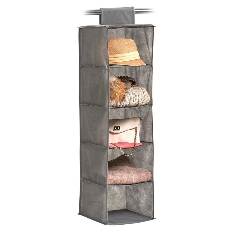 5 Compartment Grey Hanging Clothes Storage Unit