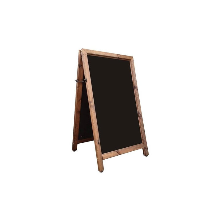 Durable wooden chalkboard A-frame with a 65mm thick FSC-approved wood profile, easy-wipe surface, and sturdy design, 695mm x 1110mm.
