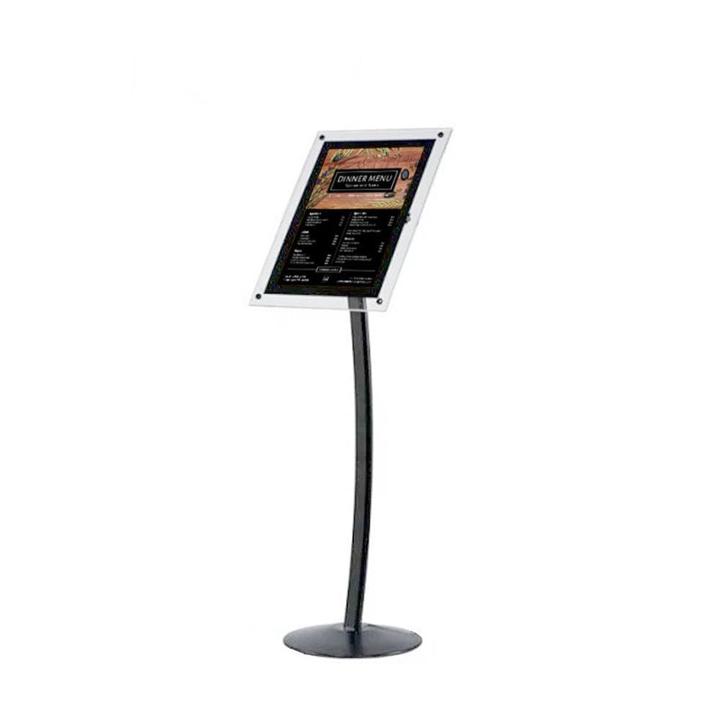 A4 LED Floor Standing Black Curved Aluminium Poster Display Stand - 1250mm Tall