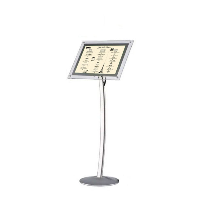 A4 LED Floor Standing Silver Curved Aluminium Poster Display Stand - 1250mm Tall