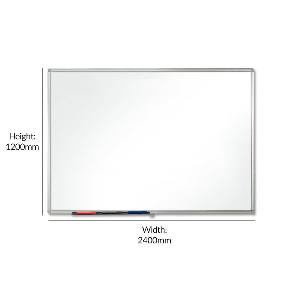 2400 x 1200mm magnetic coated steel whiteboard, offering a durable and versatile writing surface for large office or classroom areas.