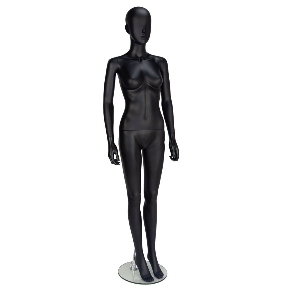 Matt black female abstract mannequin with a sleek, modern design, ideal for retail displays and exhibitions.

