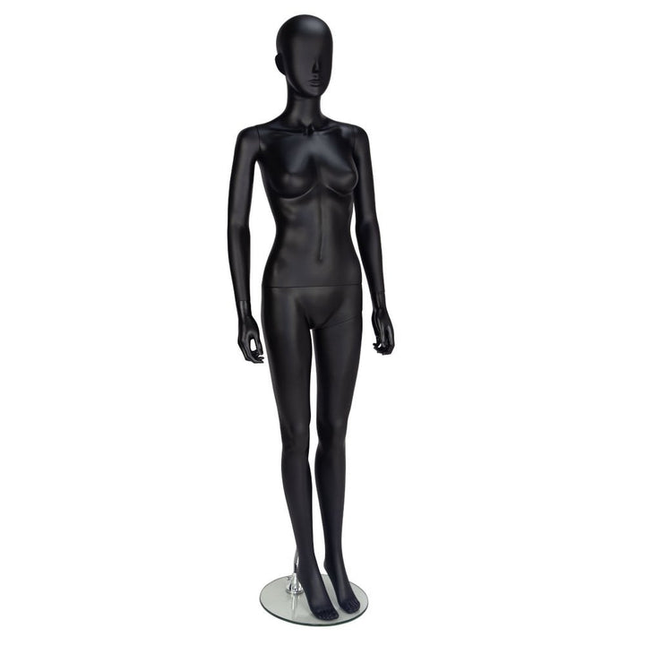 Matt black female abstract mannequin with a sleek, modern design, ideal for retail displays and exhibitions.

