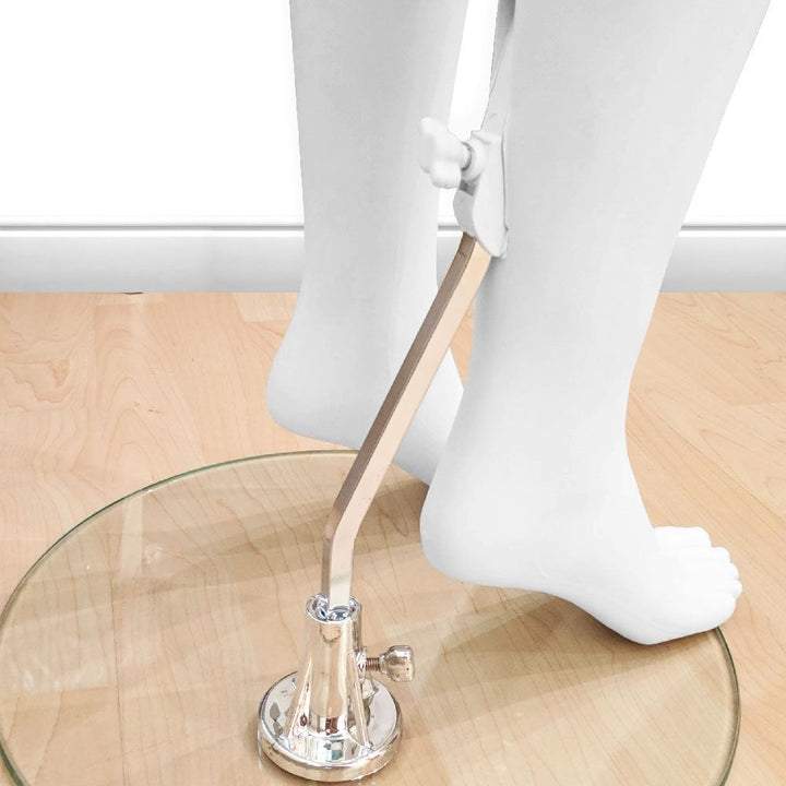 Full-body standing female mannequin in matt white with a minimalist egg head design, great for showcasing apparel.
