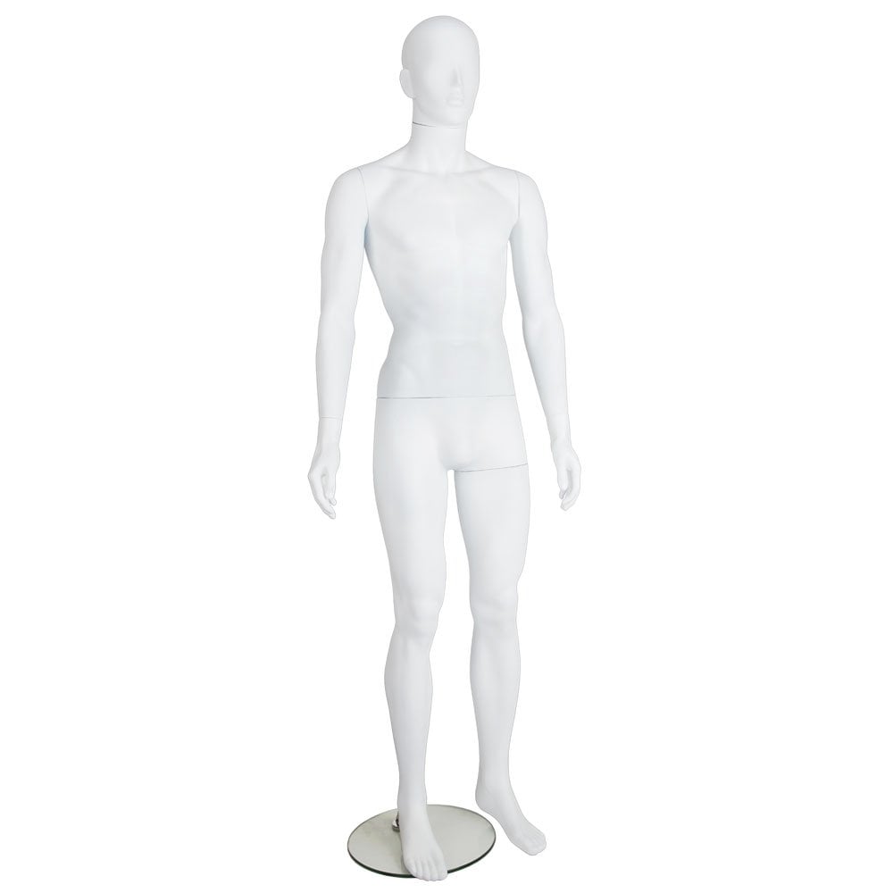 Minimalist matt white abstract male mannequin, great for high-end retail displays, boutiques, and studios.

