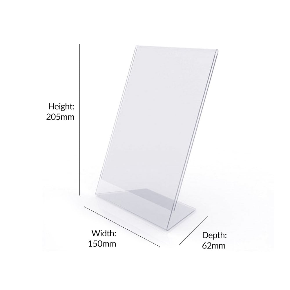 Durable A5 acrylic literature holders, pack of 12, designed for portrait-oriented leaflets, flyers, and notices.

