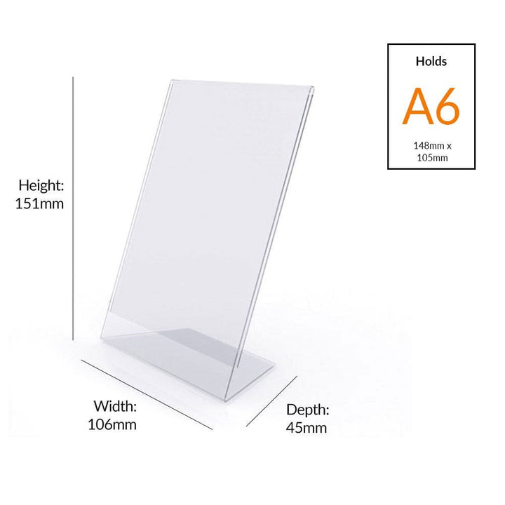 Clear A6 vertical literature holders – 12-pack of portrait display stands for business or retail settings