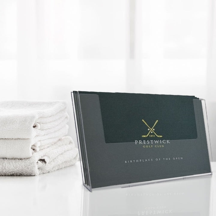 Set of 6 wall-mounted A4 landscape brochure holders, ideal for displaying brochures, flyers, or documents horizontally.