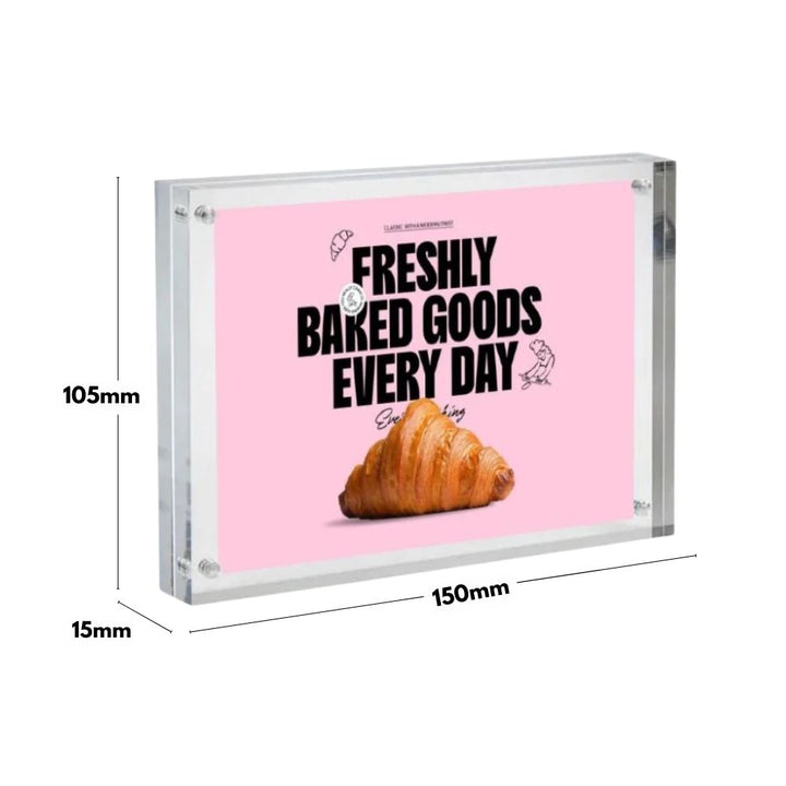 A6 magnetic display blocks – 15mm acrylic sign holders for reception desks, exhibitions or events