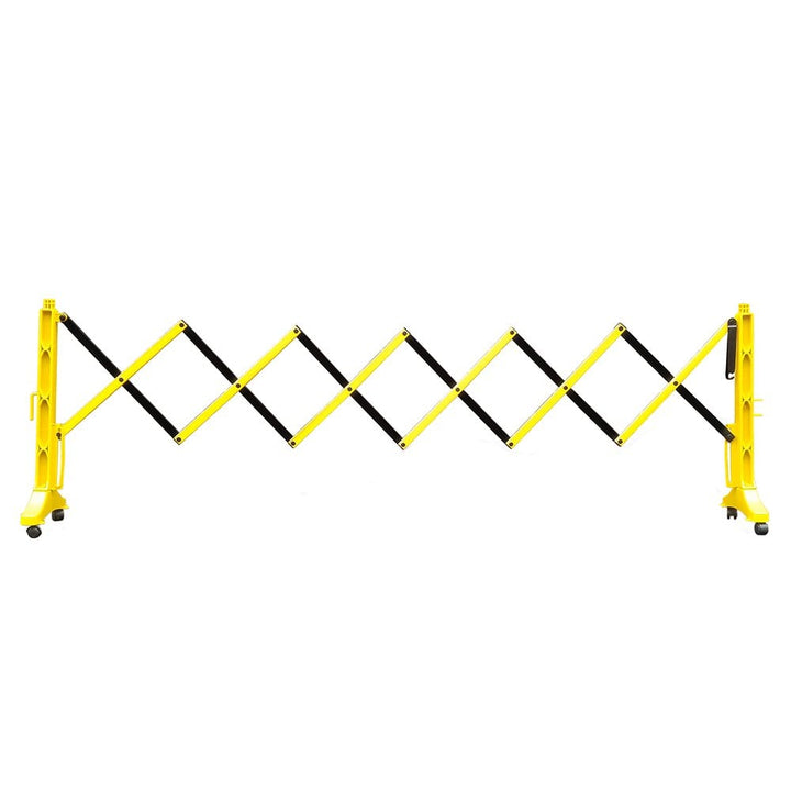 Yellow plastic expandable barricade measuring 3.4m, ideal for safety and crowd control.