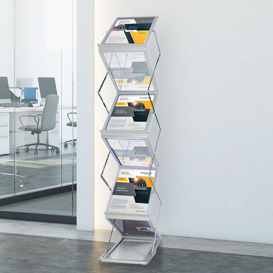 Portable A4 Floor Standing Aluminium Zig Zag Brochure Stand 275mm Wide x 1540mm High - Protective Aluminium Case Included