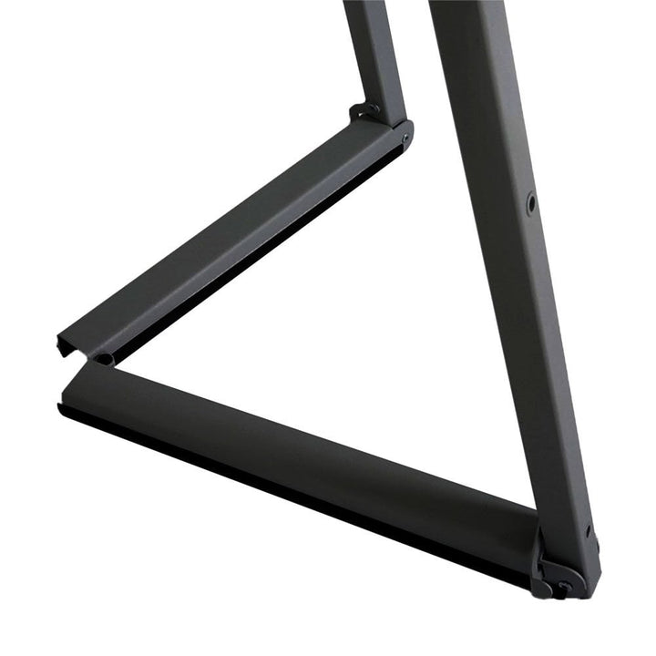 Lightweight and durable black steel easel with height adjustment, suitable for chalkboards and snap frames, measuring 1500mm high by 536mm wide.
