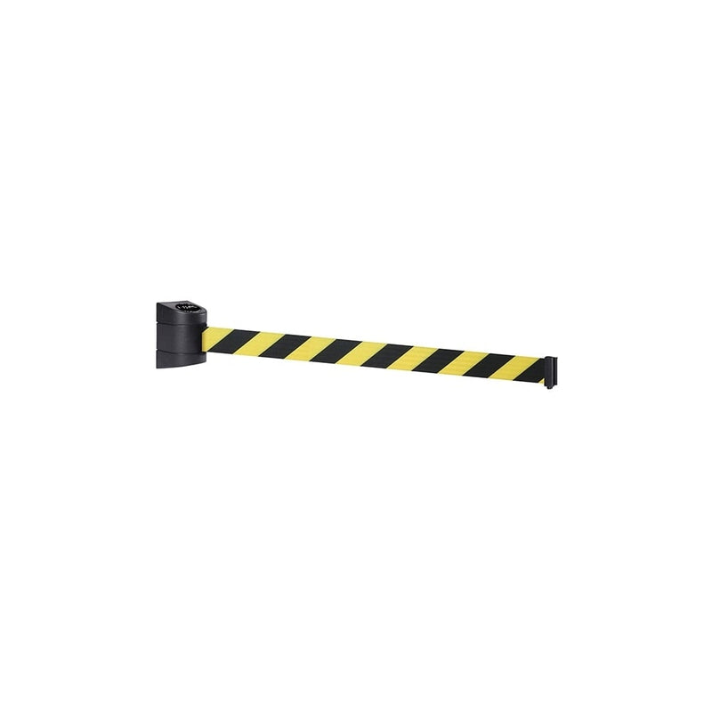 Black Wall Mounted Retractable Barrier - 4.6m Yellow-Black Belt