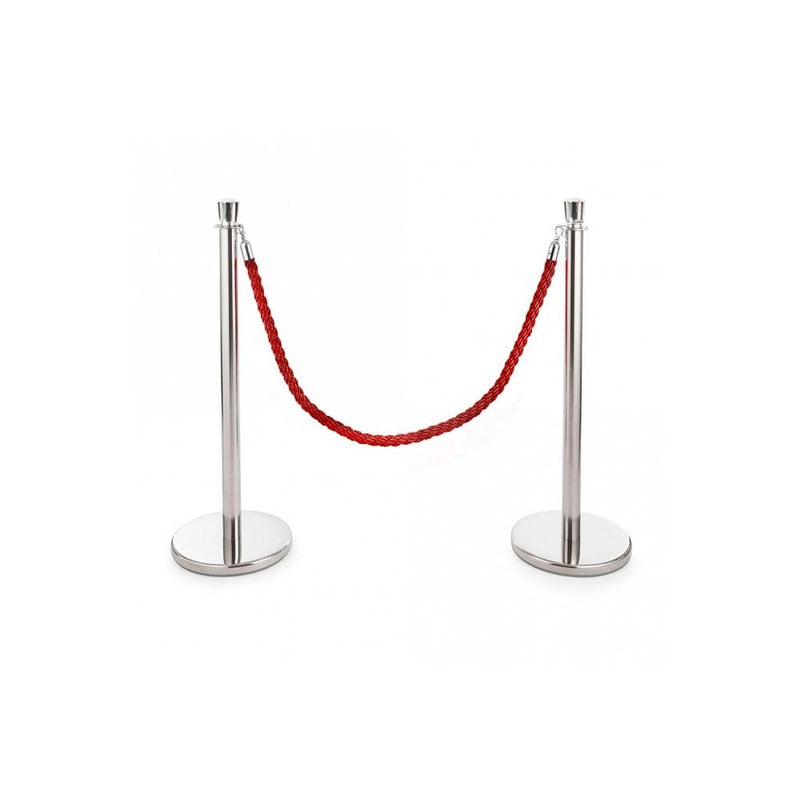 Chrome Rope Barrier Post and Red Velvet Rope Set
