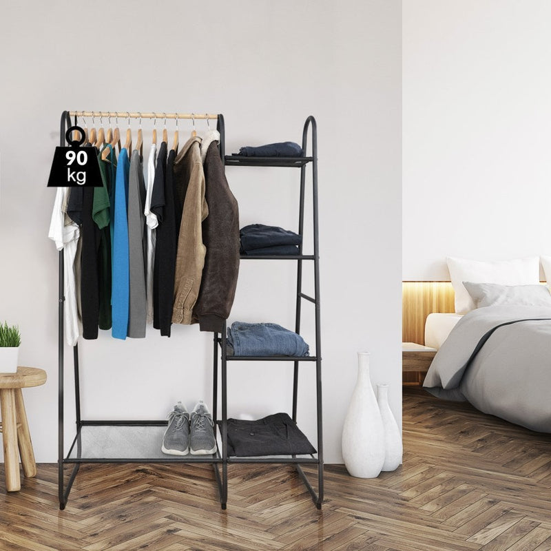 Scandi Style Clothes Rail with 4 Mesh Shelves With 90kg Load Capacity