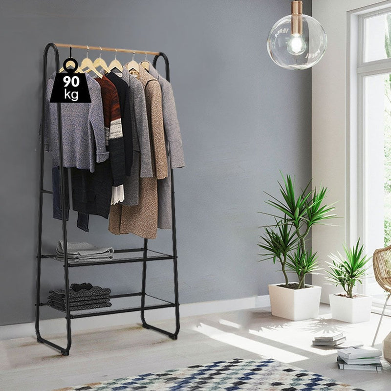 Scandi Style Metal Clothes Rack with 2 Mesh Shelves - 90kg Load Capacity