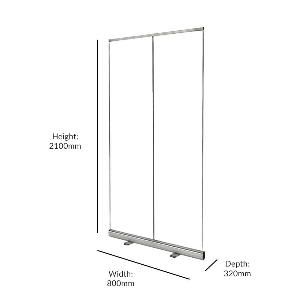 This durable silver aluminium roller banner stand provides a stable and professional base for 2000mm x 800mm banners, ideal for indoor advertising and presentations.
