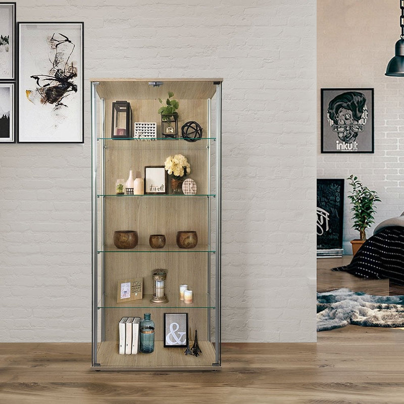 Oak Glass Double Door Display Cabinet with 4 Adjustable Shelves  800mm Wide