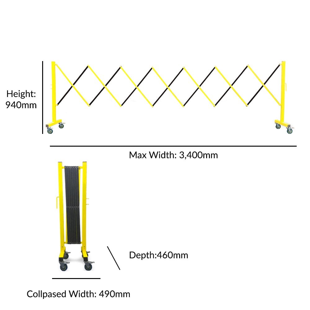 3.4-metre steel expandable barricade in yellow, perfect for creating temporary barriers or designated areas.