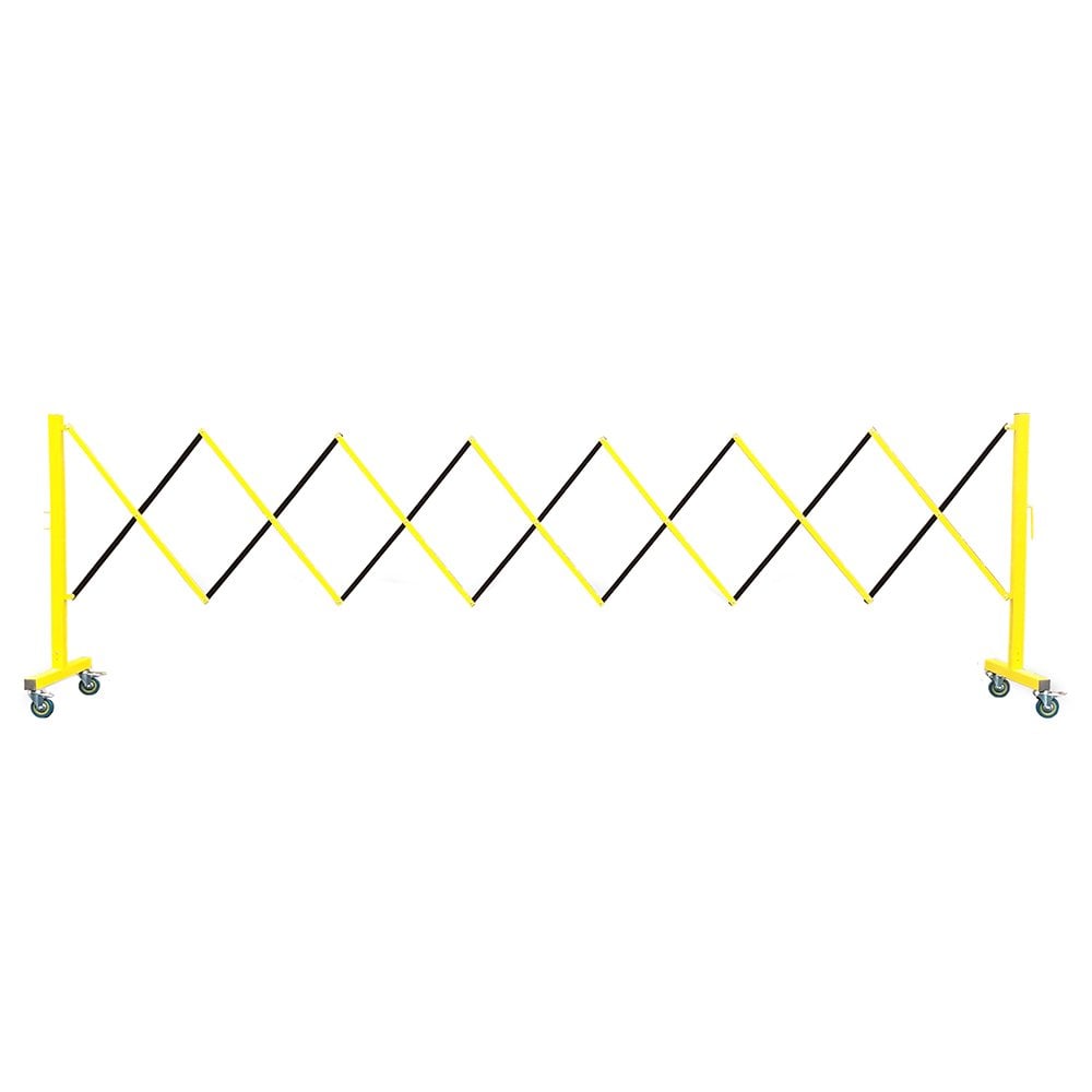 Steel expandable barricade in yellow, extending up to 3.4 metres for effective crowd control.
