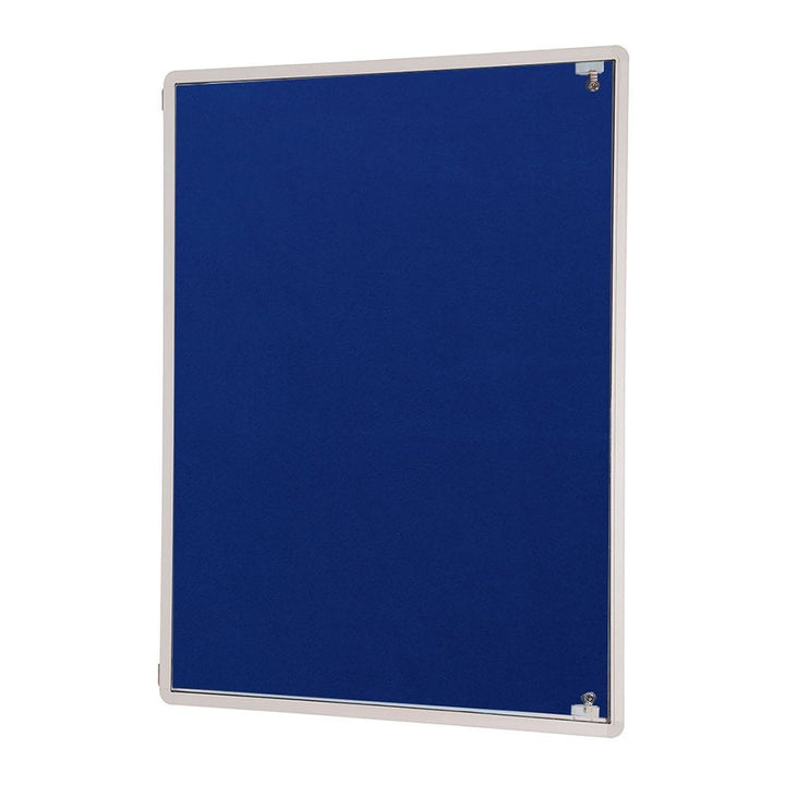 Lockable 1200 x 900mm dark blue felt board – tamper-resistant design ideal for staff rooms or NHS clinics  