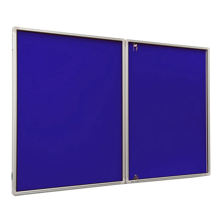 Tamperproof dark blue felt noticeboard, framed for durability, measuring 1800 x 1200mm, ideal for high-traffic environments.

