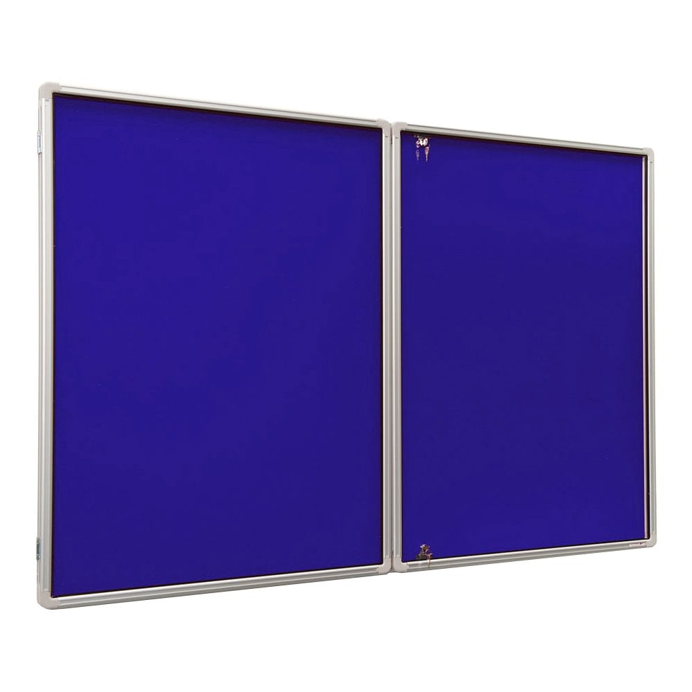 Tamperproof dark blue felt noticeboard, measuring 2400 x 1200mm.

