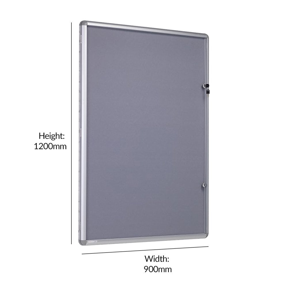 Tamperproof grey felt noticeboard, framed for durability, measuring 1200 x 900mm, ideal for use in busy environments.
