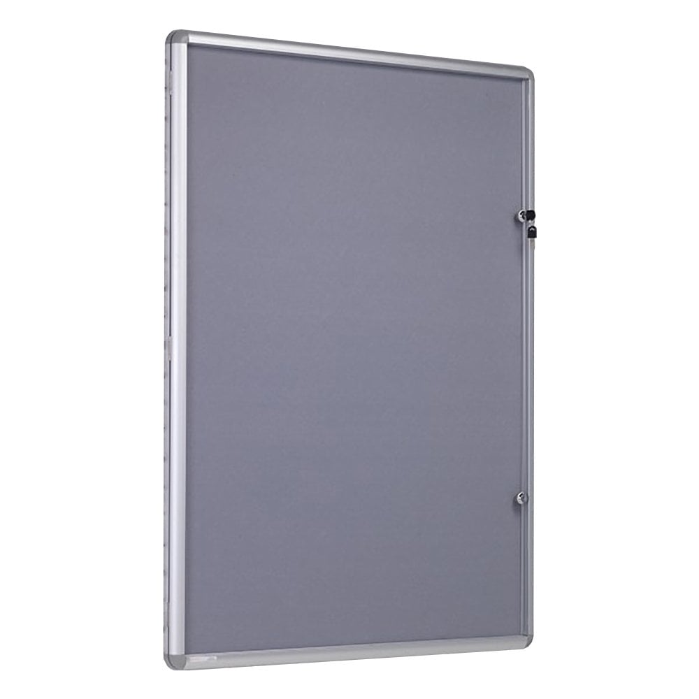 900 x 600mm tamperproof grey felt noticeboard, designed for securely displaying notices and information in compact spaces.

